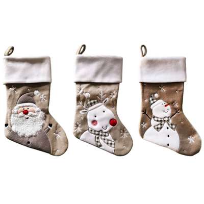 Fashion Christmas Fabric Stockings Christmas Santa Gift Bag Stocking Hanging Decoration